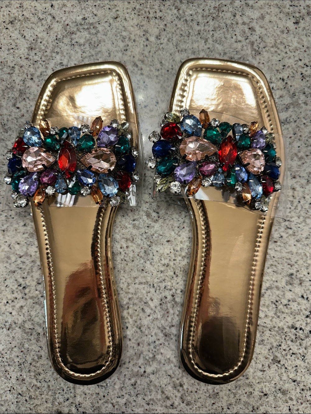NWOT Gold Jeweled Slide Sandals - Women's Fashion Slides